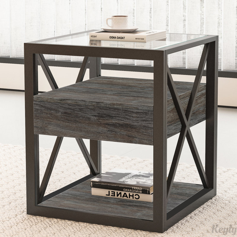 Table de bout moderne avec tiroir, Bois naturel