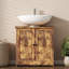 Armoire de salle de bain sous le lavabo avec 2 portes et tablette réglable, brun rustique