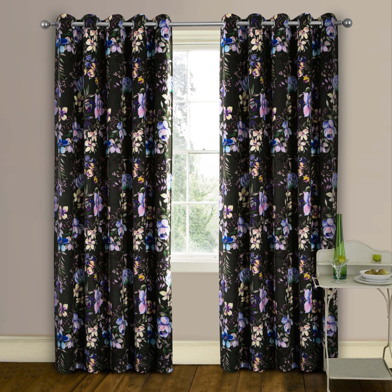 Thurston Velour Room Darkening CURTAINS Pair, 114cm Width x 183cm Drop, Black