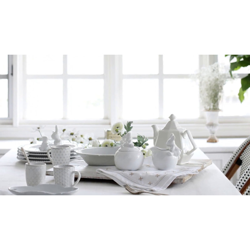 White Porcelain Bunny Lid Sugar Bowl