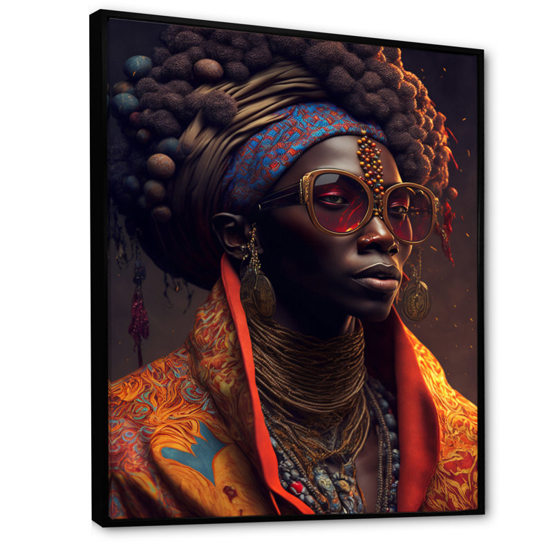 Femme afro-américaine lunettes de soleil Funky Traditiona, H 32 po x l 16 po x P 1 po, Cadre flottant noir