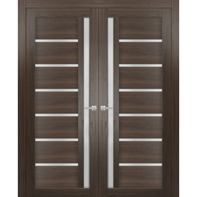 Portes françaises en verre givré massif | Quadro 4088 | Garnitures de cadre en bois massif | Portes robustes de chambre à coucher pour garde-robe