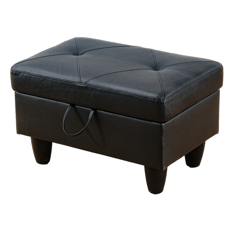 Keevha 28.5''Wide Rectangle Solid Colour Storage Ottoman, Black Faux Leather