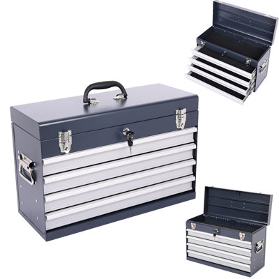 Red 21 - Inch Steel Tool Box, 4 Drawers With Bearing Slide, Locking And Easy To Carry For Use On Move Chest Drawers, Transport On Go