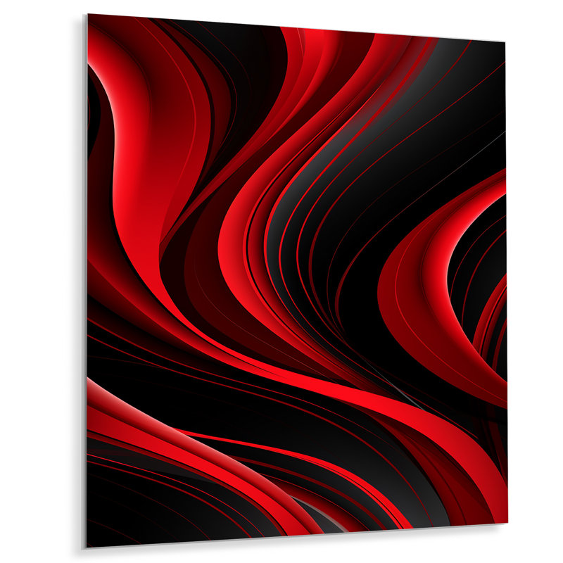 «Happy Streams Minimal Red Black - Abstract Modern Waves», art mural salon, Métal métal, H 32 po x l 16 po x P 1 po