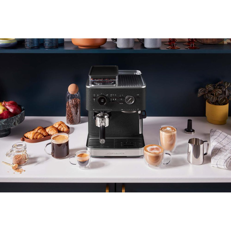 KitchenAid Semi Automatic Espresso Machine with Burr Grinder - Stainless Steel, Black