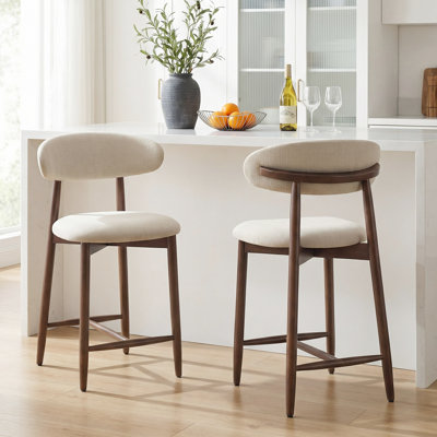 Upholstered Counter Height Bar Stool with Solid Wood legs