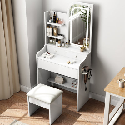 Élégant meuble-lavabo avec lumières et miroir - 3 réglages d'éclairage de couleur fournis, tiroirs, blanc, grand miroir, nombreuses options de rangement