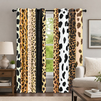2Pcs Leopard and Animal Print Curtains, Wild Style Window Drapes, Trendy Safari Pattern Printed Art Grommet Panels, Window Treatment for Bedroom Living Room Decor