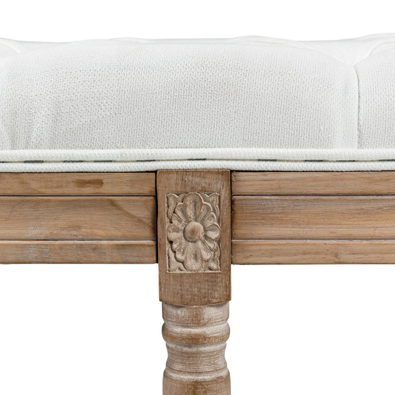 Banc rembourré blanc crème de 46 po avec attrait rétro français pour un espace paisible, Allure Relaxing
