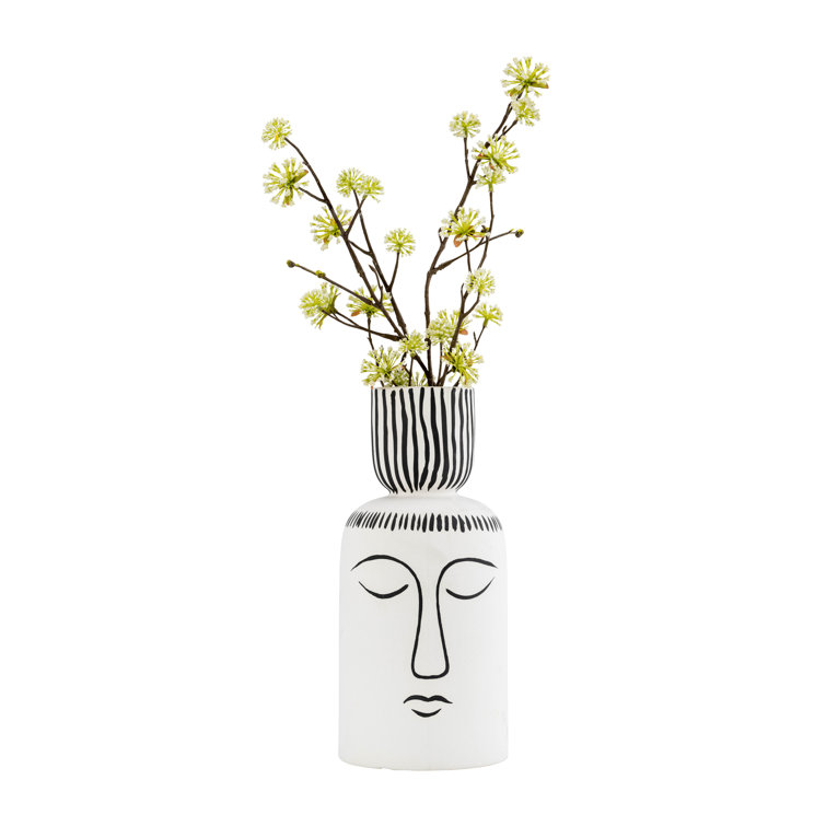 Cservak 11 Ceramic Sleeping Vase - Contemporary White/Black Tribal Face Vase for Decorative Table Accent Wrought Studio