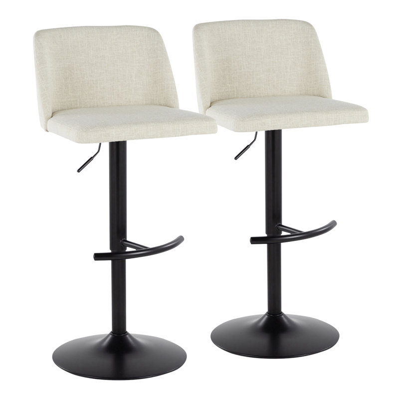 Swivel Upholstered Adjustable Height Counter Stool with Metal Frame, Cream/Black