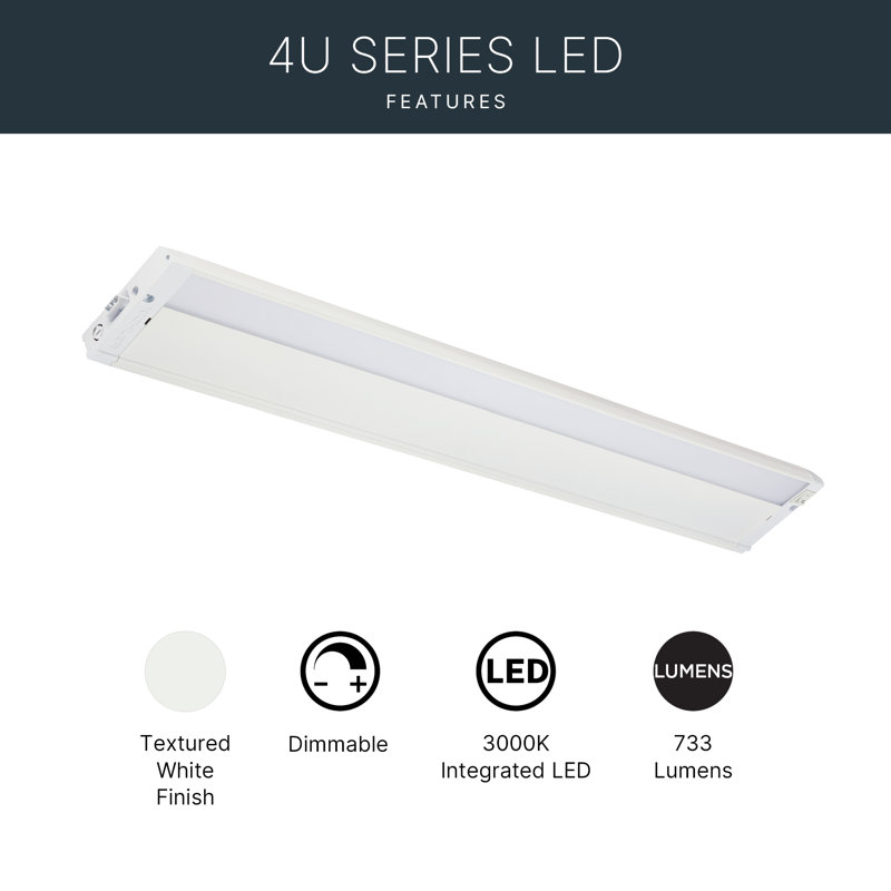 4U Series LED 30" Hardwired Textured White Under Cabinet Linkable Light Bar, Textured White