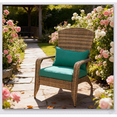 Tall Curved Backrest Adirondack Chair With Rattan Wicker And Soft Cushions For Outdoor Comfort