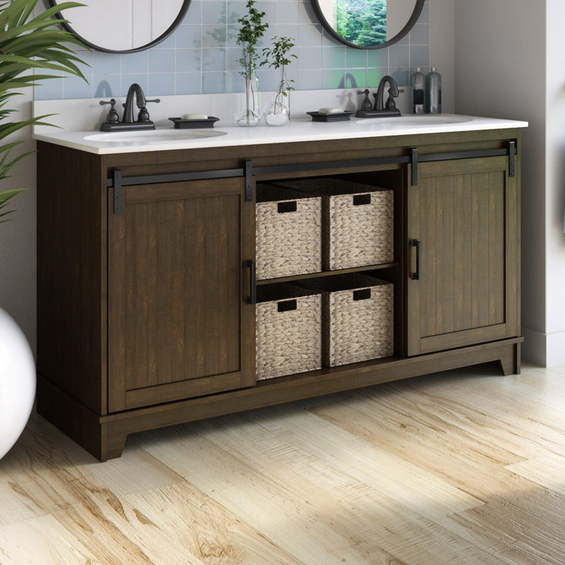 Braylen 60'' Double Bathroom Vanity with Vitreous China Top, Saw Cut Espresso