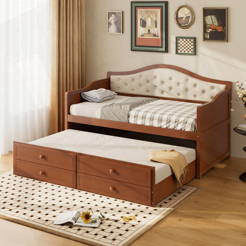 Twin Daybed with Trundle And Drawers, Walnut