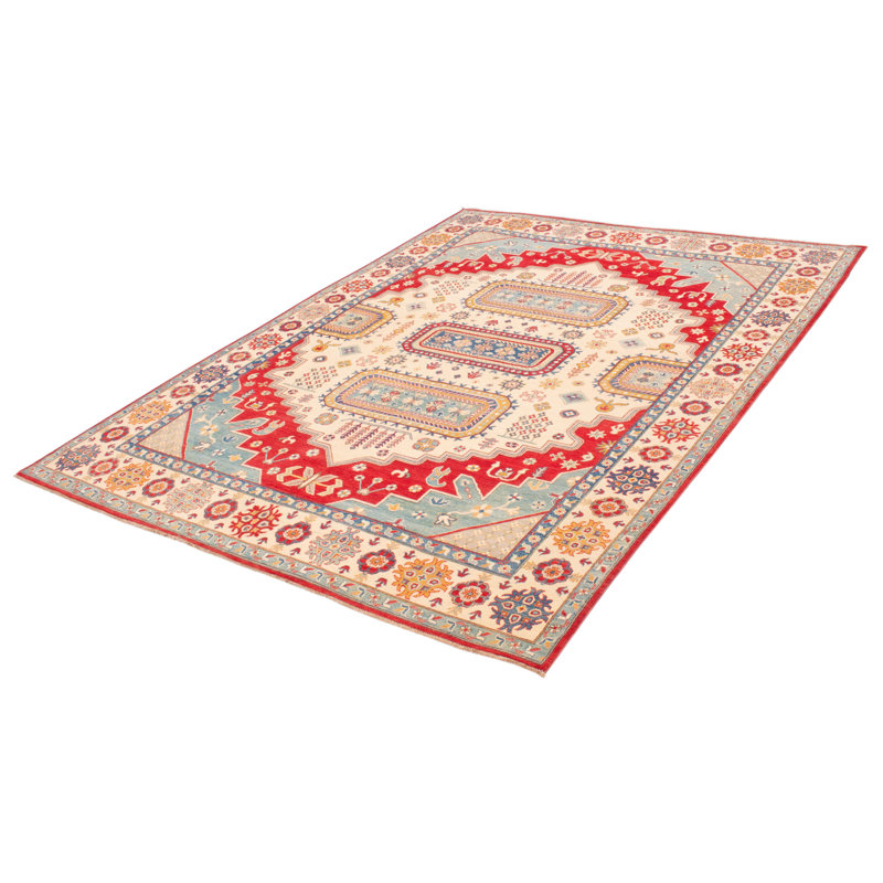 Tapis rouge en laine noué à la main de conception unique 9 pi 0 po x 12 pi 1 po Lietz