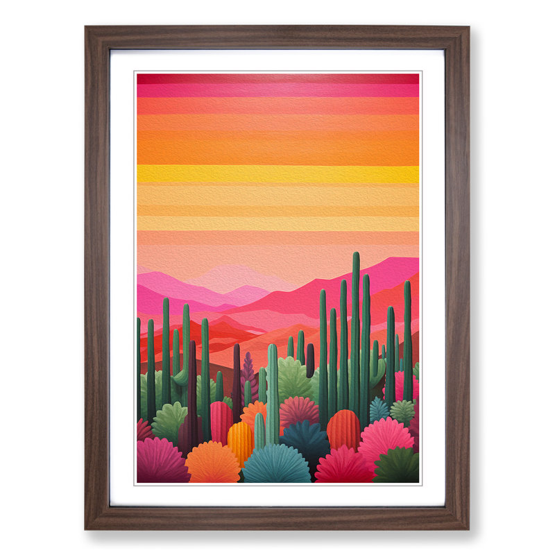 Cactus Colour Field Art - Framed Print, 64cm H x 46cm W x 2cm D, Walnut Framed