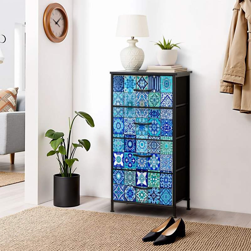4 Drawer Dresser for Bedroom, Narrow Chest of Drawers, Wooden Top and Study Iron Frame 18"x37.5"-(WxH)