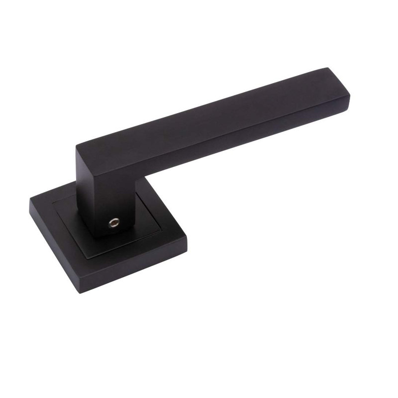1 Pair Delta Door Handles on Square Rose with Tubular Latches & Hinges, Matte Black, Does Not Apply