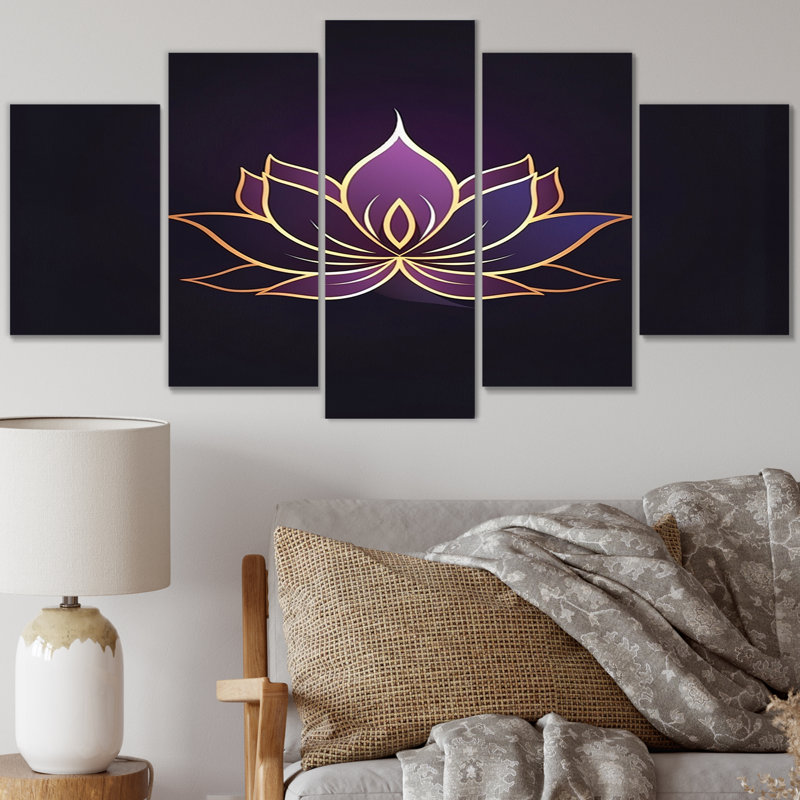 Rétro lotus graphique I - Robot Wall Art Living Room - 5 panneaux