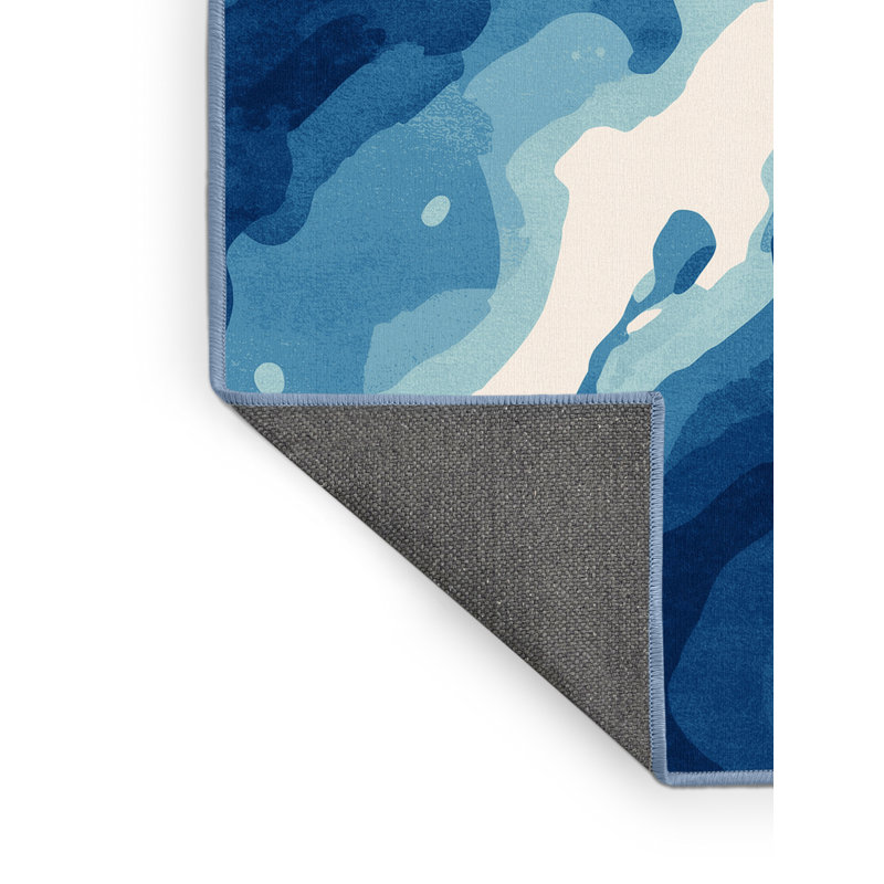 Soft Plush Eiler Modern & Contemporary Abstract Area Rug in Blue – BabyBlue Binding, 5x8