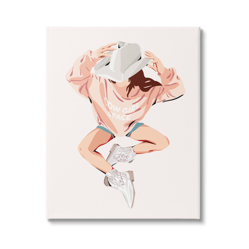 Cow-Girl «Space Girl» sur toile par Ziwei Li, H 30 po x l 24 po x P 1,5 po, Giclée encadrée blanc bord de mer