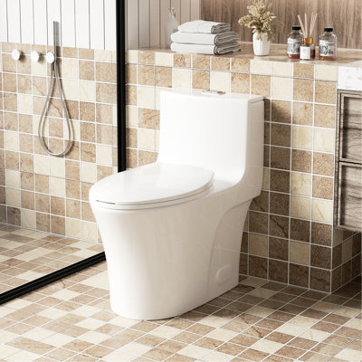 1/1.60 Toilet, Glossy White. Comfort Height Bathroom Fixture. Water Saving. Seat. Elongated Bowl, 1000 Gram Flushing Score. Conforming Gloss White Finish. Saving, Height. Soft Closing Seat For