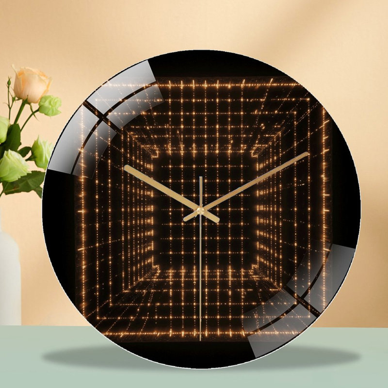 Horloge murale silencieuse en verre trempé de 30 cm, « Cube lumineux doré », sans tic-tac, fonctionne avec des piles AA (non incluses), décoration artistique pour la maison