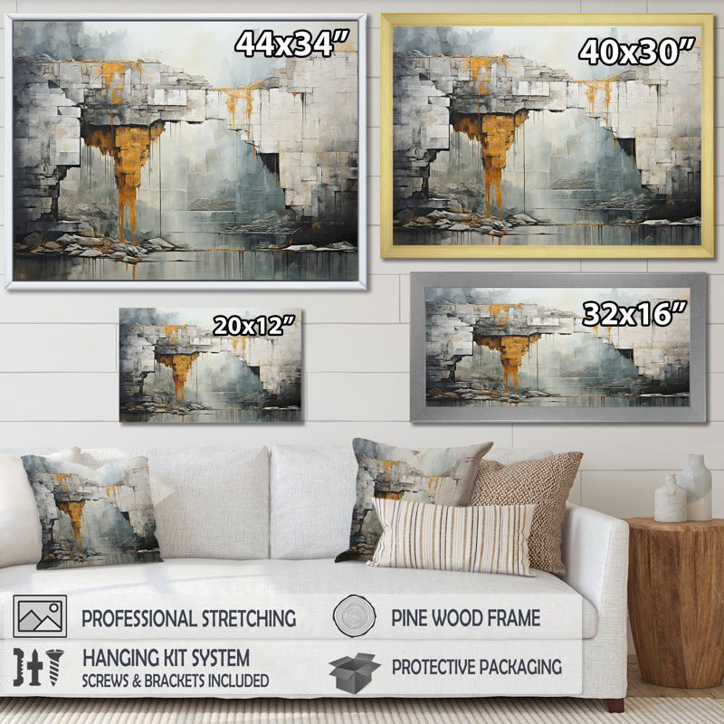 «Waterfall Cliff Adventure IV», reproduction sur toile, Cadre simple blanc, H 24 po x l 32 po x P 1 po