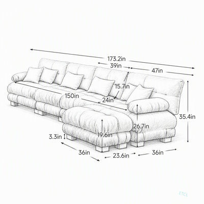 Upholstered 0.01 " Chenille L-Shaped Sectional