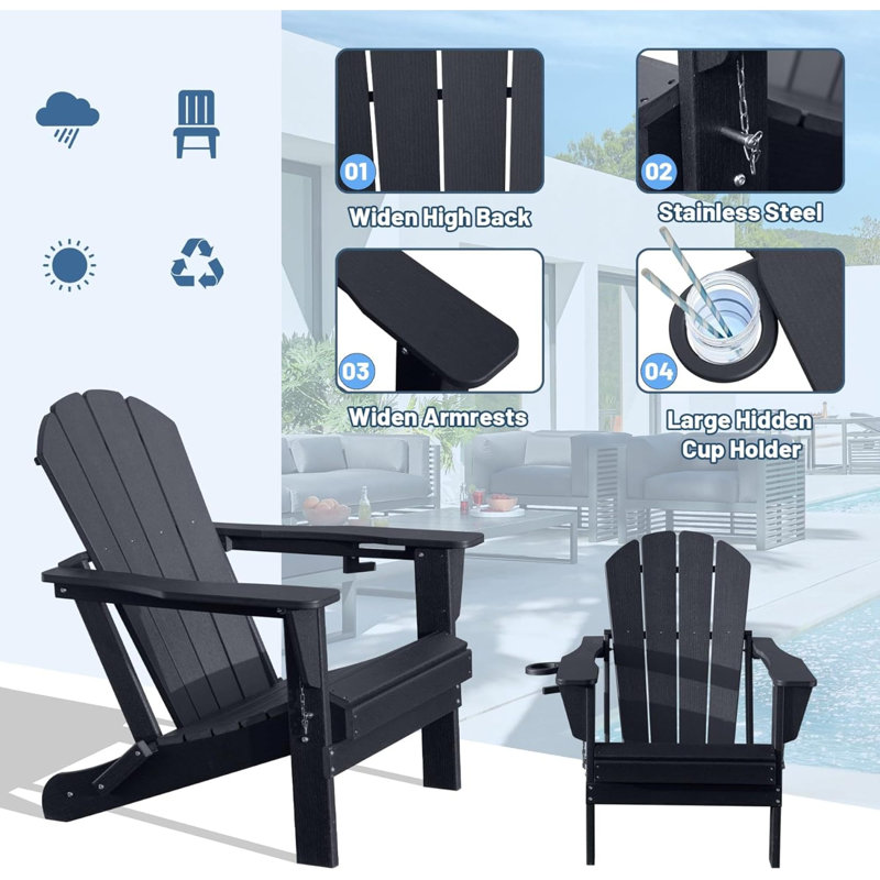 Ensemble de chaises durables en PEHD Adirondack, pliable avec porte-gobelet, idéal pour le patio