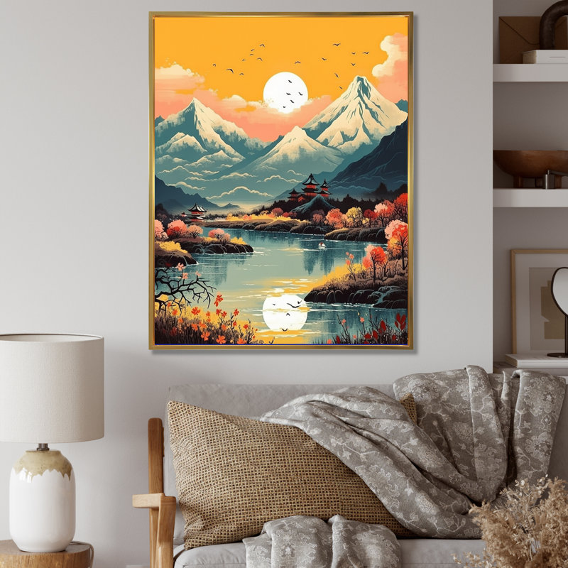 «Snow Covered Mountain Peaks IV», reproduction d'art sur toile, H 32 po x l 16 po x P 1 po, Cadre flottant doré