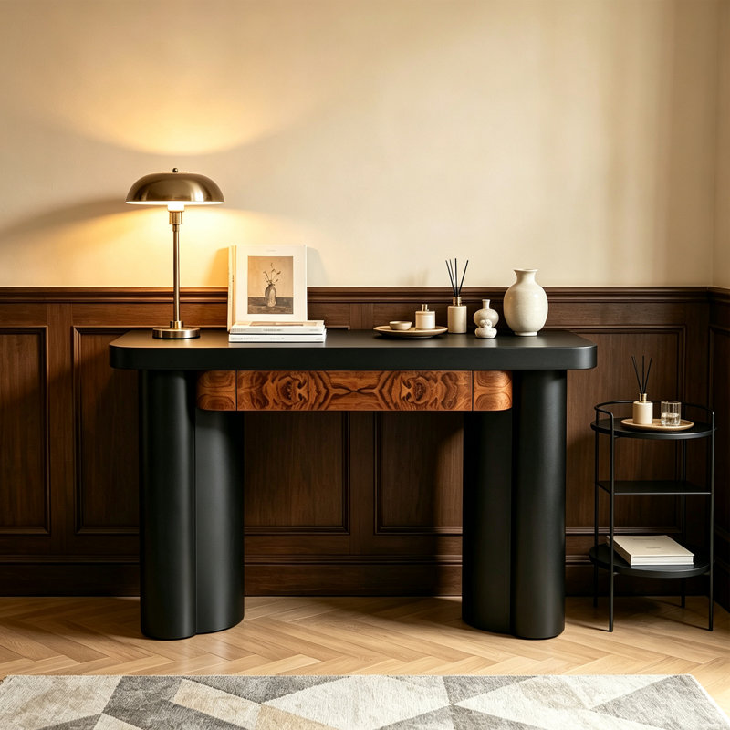 Mid-Century Solid Wood Console Table, 33.9" H x 39.4" W x 15" D