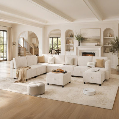 9-Seat Modular Sectional Sleeper Sofa with Storage Ottoman for Living Room