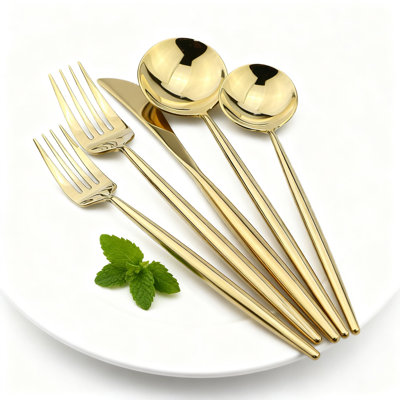 20-Piece Gold Silverware Set Service For 4, 18/10 Stainless Steel Mirror Polished Flatware Set With Knife Fork Spoon, Dishwasher Safe Kitchen Utensils
