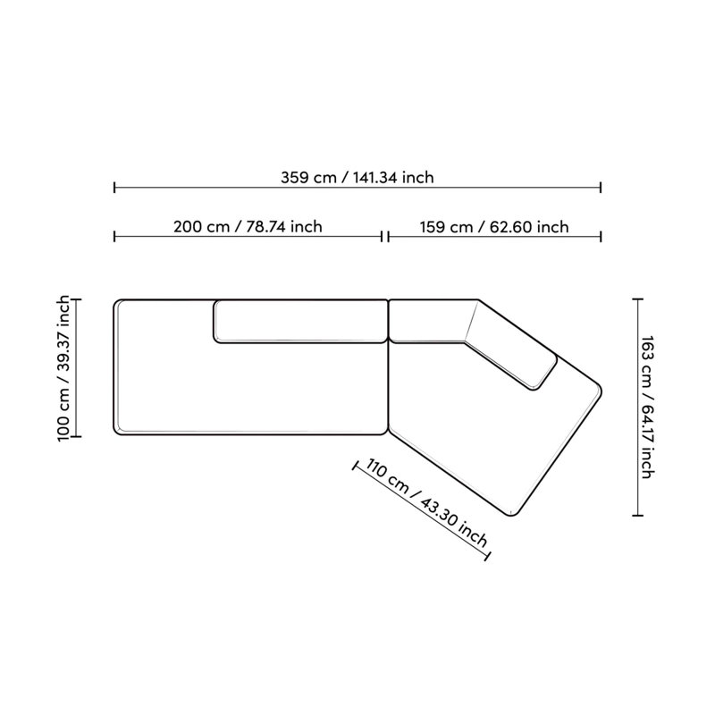 Sofa Taraval Reve Gray - Right