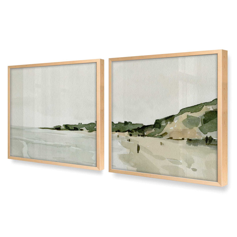Douces vues côtières, ensemble de 2 impressions sur toile dans un cadre, Érable brut encadré