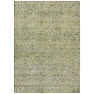 Machine Washable Indoor/Outdoor Xhevrie Green Rug