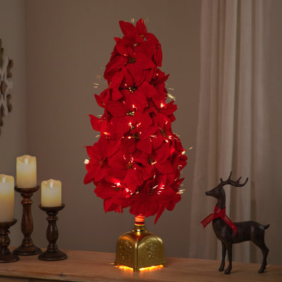 Pre-Lit Fiber Optic Color Changing Red Poinsettia Christmas Tree - 3'