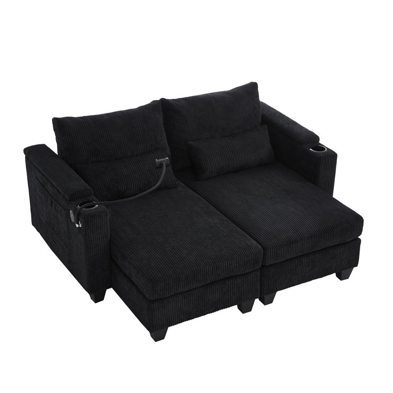 Sofa Bed 63" Loveseat Sofa Corduroy Sleeper Sofa, Black