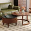 Table basse gigogne ronde vintage avec tiroir en noyer de 31,5 po