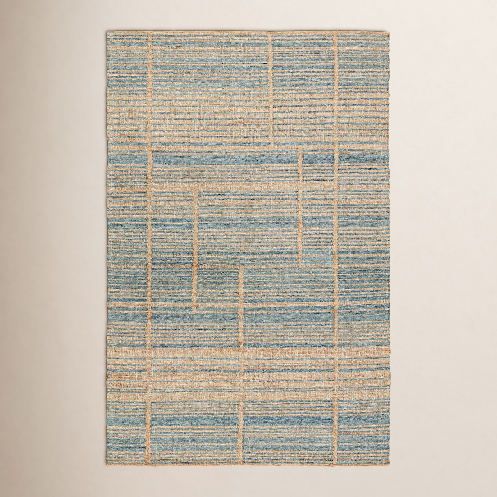 Zoya Brown Blue Hand-Woven Striped Jute Rug, Rectangle 9' x 12'
