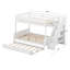 Lit superposé double au-dessus de très grand lit double avec lit gigogne, structure de lit superposé en bois massif avec lumière DEL, escalier de rangement-541257645