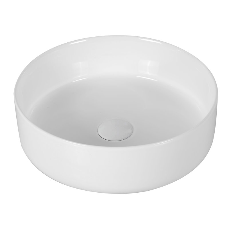 Lavabo de salle de bain vasque circulaire en porcelaine vitrifiée, Blanc brillant