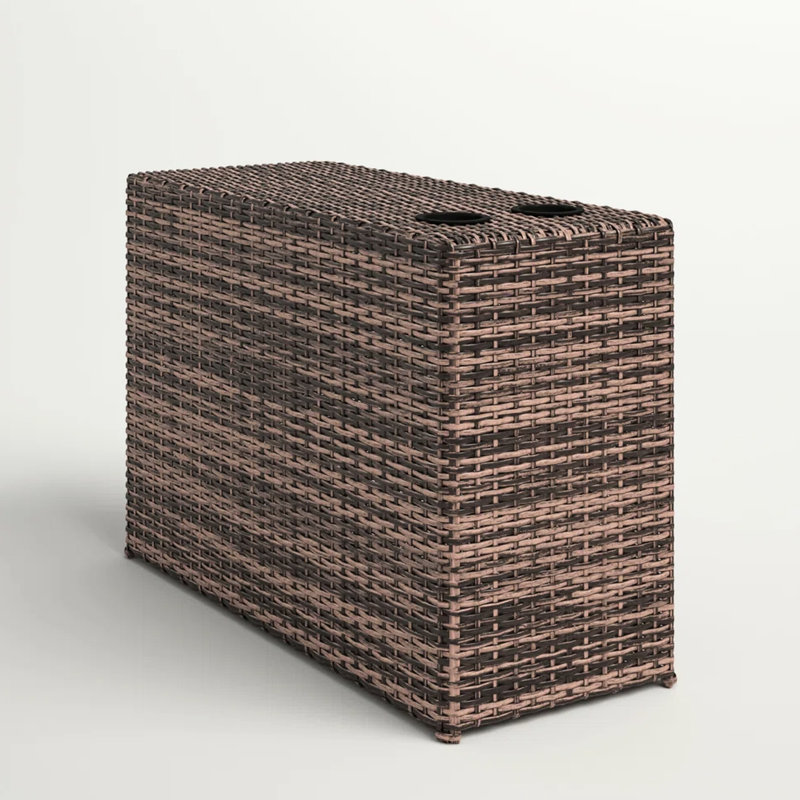 Table d'appoint d'extérieur avec fonction -, 2 fentes pour boissons, cadre antirouille 13 x 33 x 22 po, trous en résine brune, po