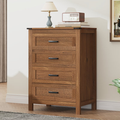Farmhouse 4 Drawer Dresser For Bedroom, Vertical Chest Of Drawers With Anti-Tip Design For Living Room, Hallway, Rustic Brown