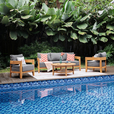 Keaton 5-Person Teak Outdoor Conversation Set With Cushions