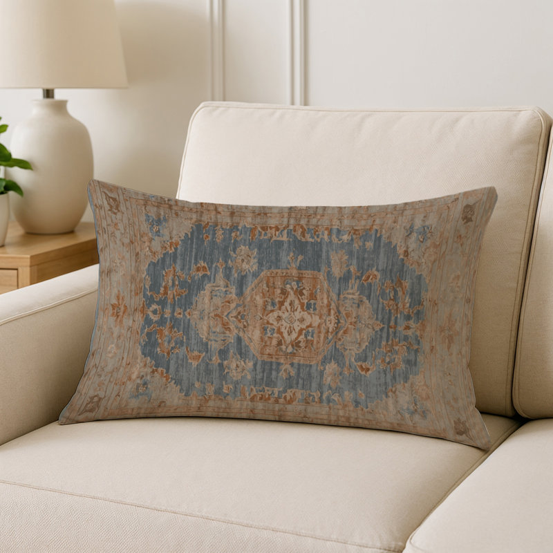 Coussin décoratif intérieur et extérieur Modern, Jaune / gris / bleu pâle oriental, Rectangle H 25 po x l 18 po
