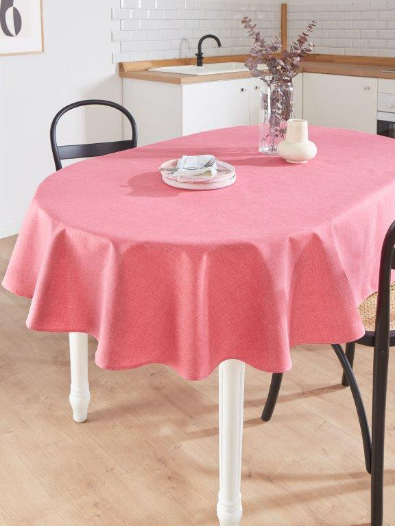 Oval tablecloth in blue, Antique pink and pink
